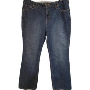 Women Lands’ end Sz 14 high rise jeans medium dark wash boot cut classic